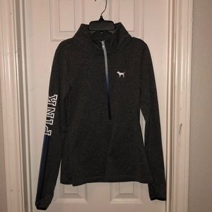 PINK half-zip grey hoodie w/ blue ombré zip&sleeve